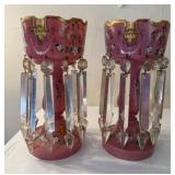 Pair of Victorian Pink Mantle Lusters
