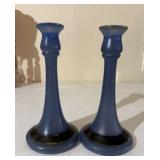 Pair of Blue Glass Candlesticks