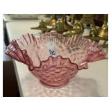Cranberry Glass Ruffle Top Bowl