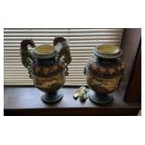 Pair of Majolica Pottery Urns