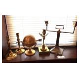Brass Candlesticks & Domed Butter Dish