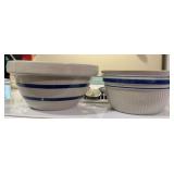2 Blue Striped Contemporary Pottery Bowls