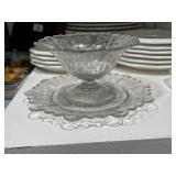 Ornate Etched Crystal Pedestal Bowl & Plate