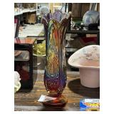 Large Ornate Carnival Glass Flower Vase