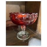 Large Ruby to Clear Pedestal Fruit Bowl