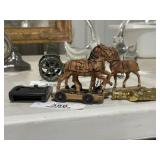 Antique Toy Horses & Brass Lamp Topper
