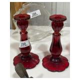 2 Large Ruby Glass Candleholders