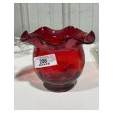 Large Ruby Red Ruffled Vase