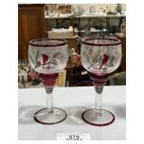 2 Ruby & Clear Candleholders