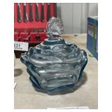 Fenton Blue Glass Cabbage Bowl