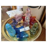 Tray of Fenton Art Glass Slippers and Figurine