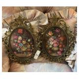 Pair of Vintage Oval Framed Floral Prints