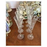 8 Etched Waterford Crystal Champagne Flutes