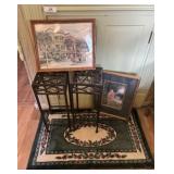 2 Plant Stands, 2 Prints & Area Rug