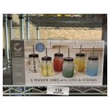 6 Mason Jar Mugs with Lids & Straws