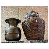 Brass Weighted Spittoon & Decorated Basket