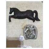 Cast Iron Ashtray & Half Cast Iron Horse
