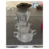 Etched Glass Creamer / Sugar and Vase