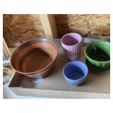 3 Planters and Wooden Bowl
