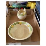 Pottery Bowl & Creamer