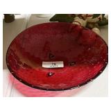 Sanmiguel Cranberry Bubble Glass Tri-Footed Bowl