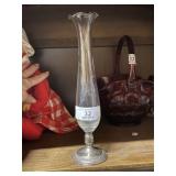 Sterling Based Etched Glass Bud Vase