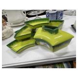 6 Green Drip Glazed Dishes