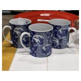 Set of 3 Asian Blue & White Porcelain Mugs