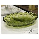 Fairfield Avocado Green Glass Divided Relish Dish