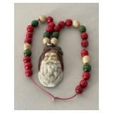 Vintage Wooden Bead & Ceramic Santa Necklace