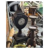 Mantle Clock & 3 Graduated Candlestick Holders