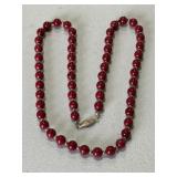 Vintage Red Jade & Gold Hand Knotted Necklace