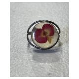 Sterling Silver Retro Lucite Pressed Flower Ring