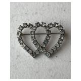 Double Heart Rhinestone Vintage Brooch