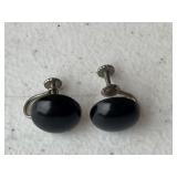 Black Button Vintage Earrings
