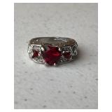 Sterling Heart Red Stone Ring