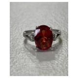 Sterling Silver Large Red Stone Estate Ring