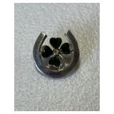 Vintage Enamel 4 Leaf Clover & Horseshoe Brooch