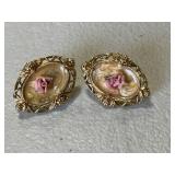 Ornate Vintage Porcelain Rose Earrings
