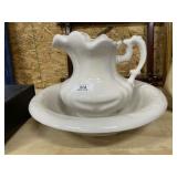 Large Glazed Pitcher & Bowl Set