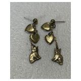 Vintage Cat & Heart Earrings