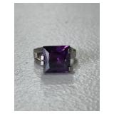 Estate Sterling Silver Amethyst Solitaire Ring