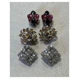 3 Pair Vintage Crystal Earrings