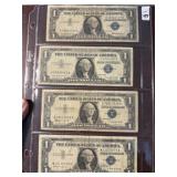 Four 1957 $1 Silver Certificates