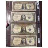 Four 1957 $1 Silver Certificates