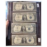 Four 1957 $1 Silver Certificates