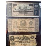 3 Pieces of Confederate Currency