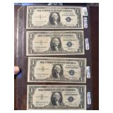 Four 1935 $1 Dollar Silver Certificates