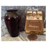 Mid-Century Wood Rotary Recipe Card Holder & Vase