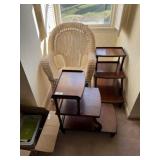 Two 3 Tier Shelf Tables, Wicker Chair & Picture